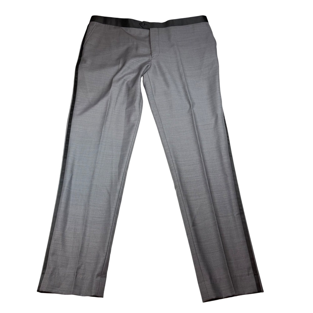 Zanetti Sienna Tuxedo Pants Mens 42L Gray Wool Satin Stripe Dress Trousers 42x34